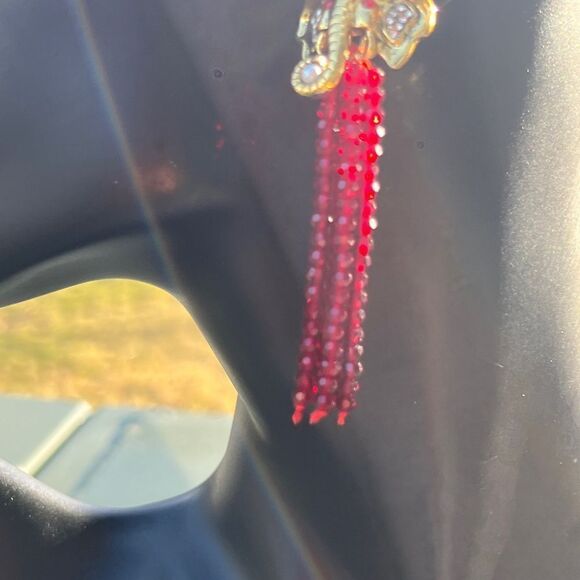 Gold Elephant Head Earrings with Red Bead Tassels - Picture 8 of 15